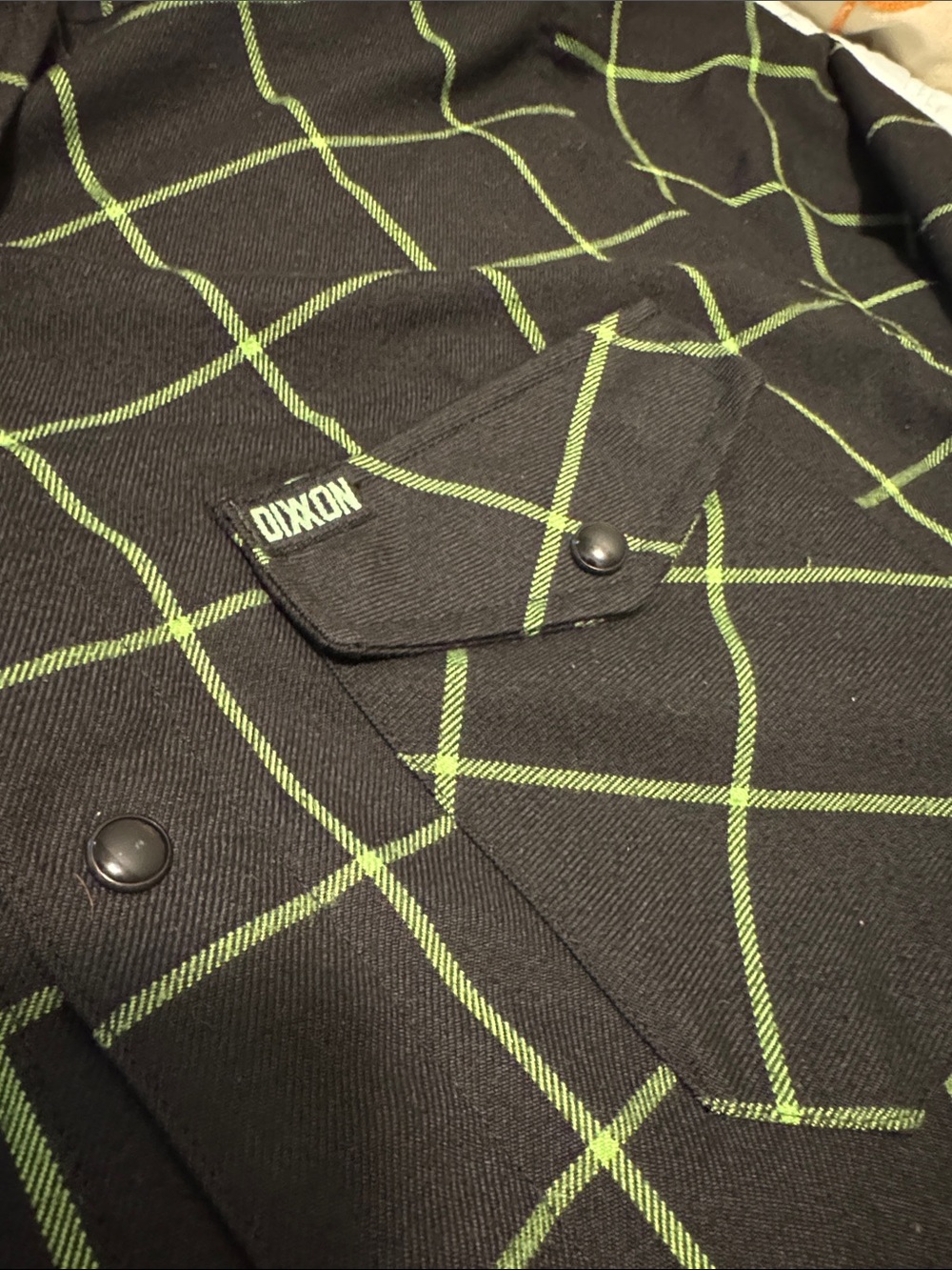 DIXXON Black Button-Down Shirt with Lime Grid - Picture 3 of 3